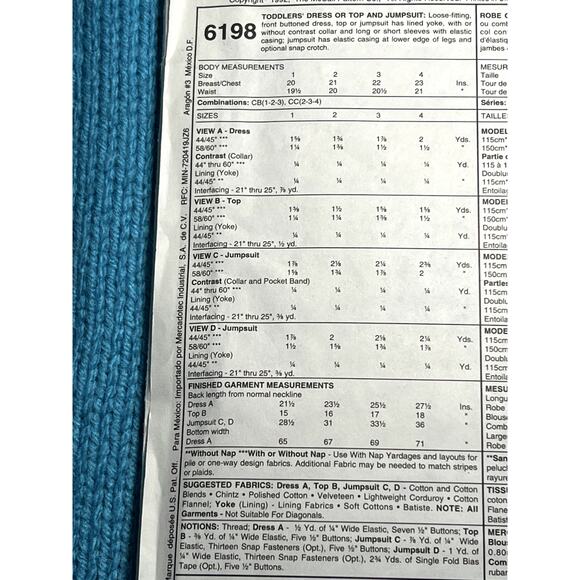 McCalls 6198 Sewing pattern toddler dress romper jumpsuit size 1 2 3 - Picture 4 of 5